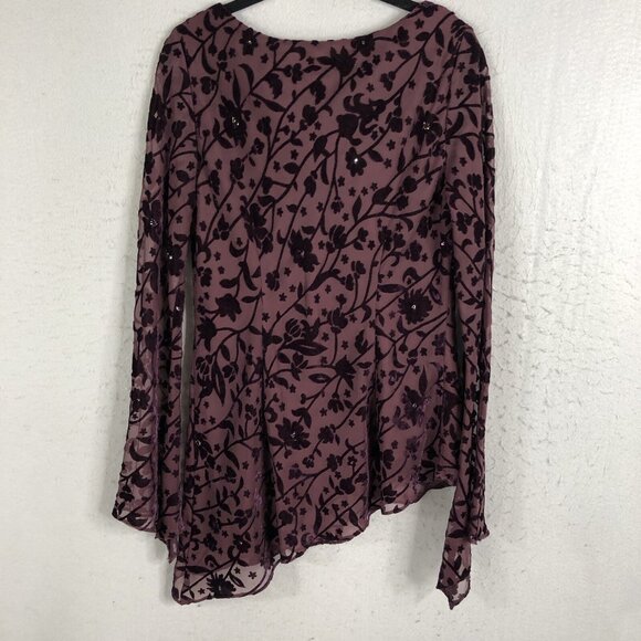 Sandra Darren Top Women 10 Purple Velvet Burnout Assymentric Fairy Boho Feminine - Picture 3 of 16